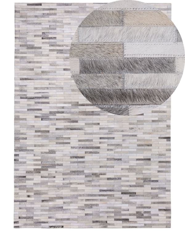 Matta Grå Läder 160 x 230 cm Lappmönster Koskinn Rektangulär Modern