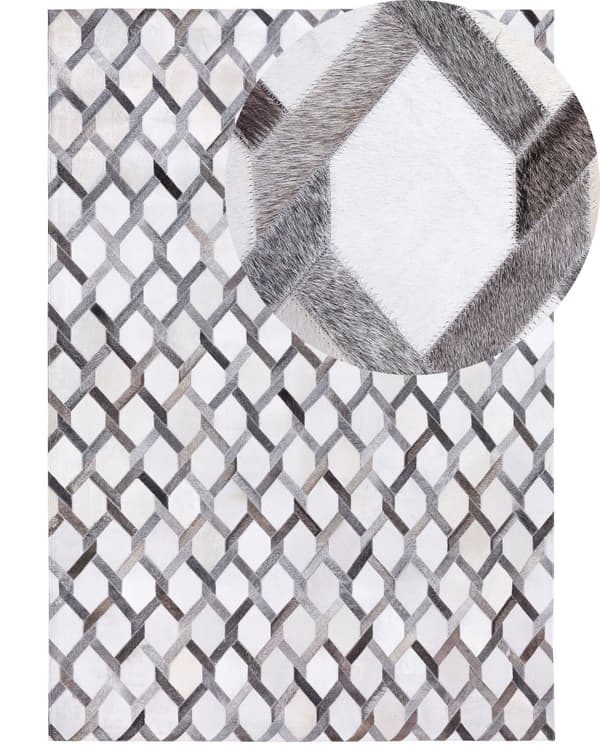 Matta Grå Läder 160 x 230 cm Lappmönster Koskinn Geometrisk Rektangulär Modern