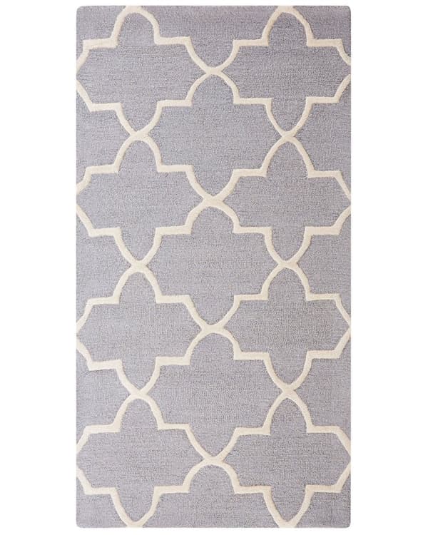 Matta Grå Ull 80 x 150 cm Trellis Quatrefoil Mönster Handtuftad Orientalisk Marockansk Klöver
