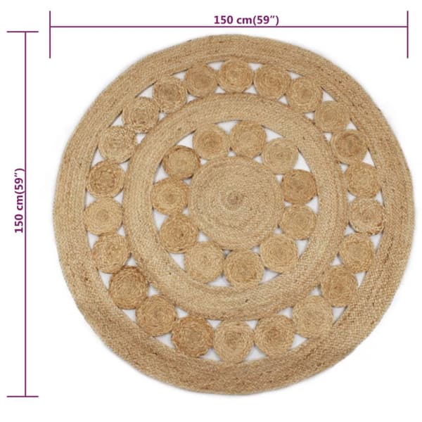 vidaXL tæppe flettet design jute 150 cm rund