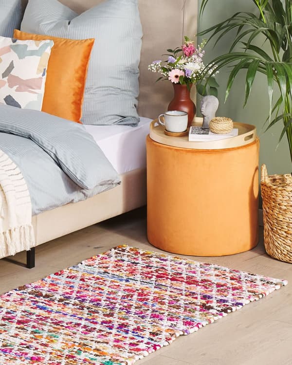 Trasmatta Multifärgad Polyester Bomull 80 x 200 cm Geometriskt Mönster Rektangulär Handvävd Boho