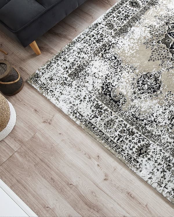 Matto harmaa beige 140 x 200 cm puuvilla kulunut itämainen kuvio suorakulmio retro