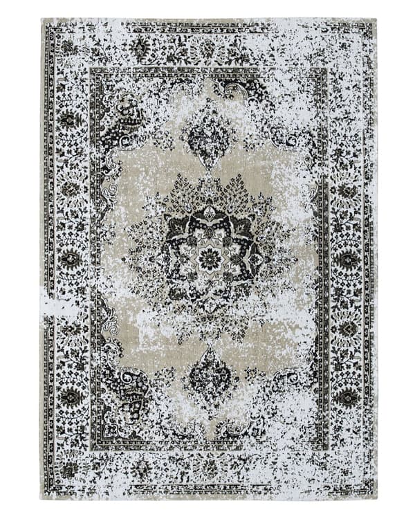 Matto harmaa beige 140 x 200 cm puuvilla kulunut itämainen kuvio suorakulmio retro