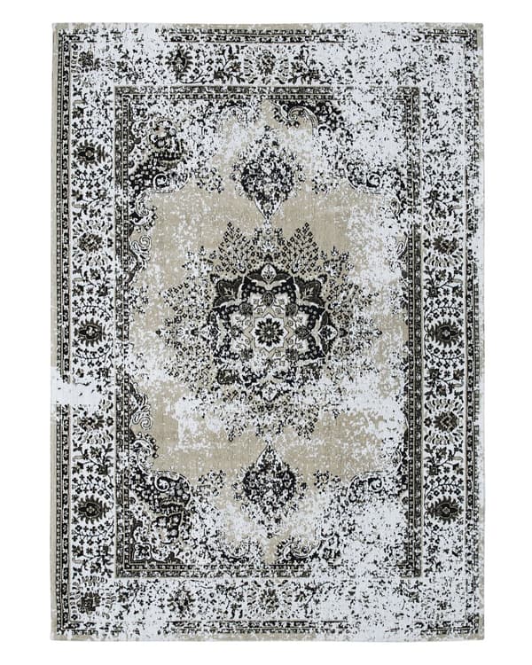 Matto harmaa beige 140 x 200 cm puuvilla kulunut itämainen kuvio suorakulmio retro
