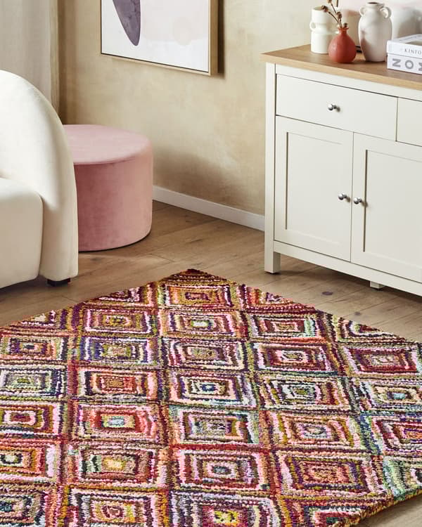 Matto monivärinen 140 x 200 cm puuvilla polyesteri käsinkudottu suorakulmio ryijymatto boho