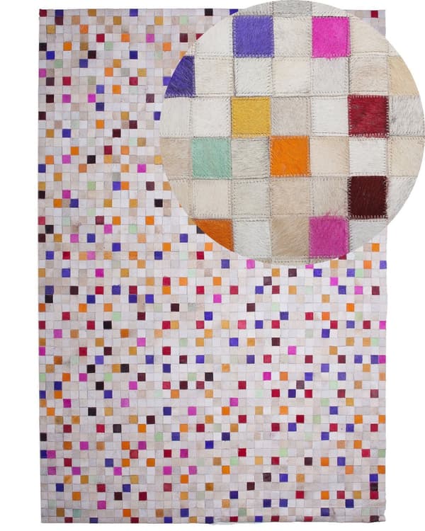 Matto monivärinen 140 x 200 cm lehmännahka käsintehty tilkkukuvio suorakulmio moderni