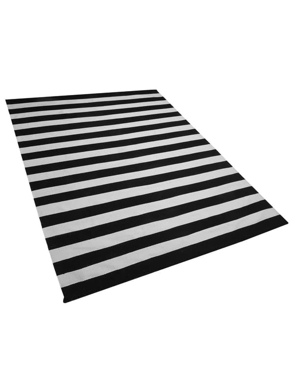 Matto mustavalkoinen 160 x 230 cm synteettinen materiaali käsintehty raidallinen sisälle ulos moderni