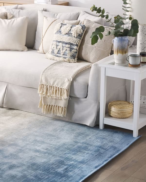 Matta Grå med Blå 200 x 200 cm Ombre Effekt Viskos Modern Vardagsrum