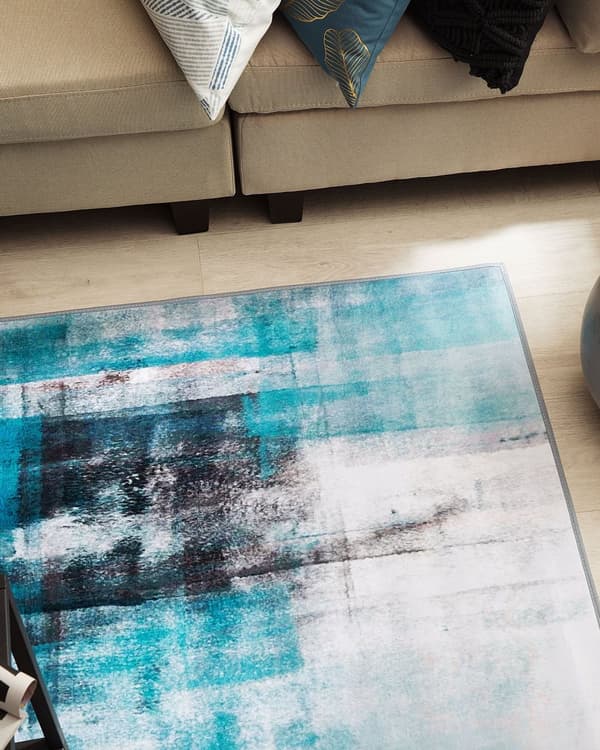 Matto sininen 80 x 150 cm polyesteri abstrakti kuvio lyhyt nukka suorakulmio liukumaton moderni