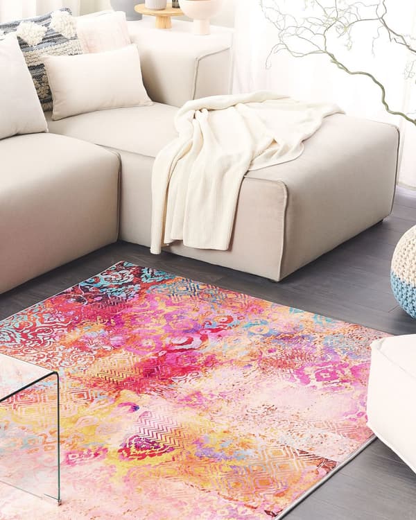 Matto monivärinen 140 x 200 cm polyesteri liukumaton abstrakti kuvio suorakulmio moderni