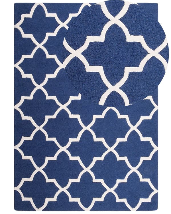 Matta Blå Ull 160 x 230 cm Spalje Quatrefoil Mönster Handtuftad Orientalisk Marockansk Klöver