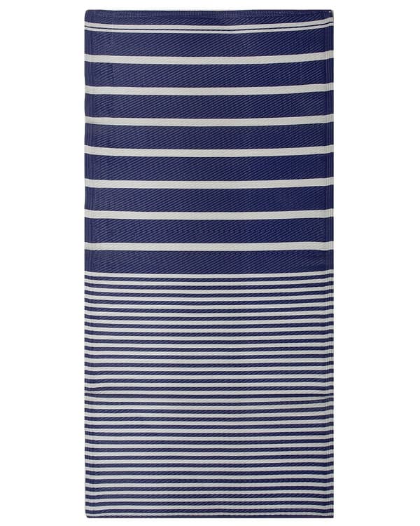 Utomhusmatta Inomhus Blå Färg av Syntetiskt Material 90 x 180 cm med Randigt Geometriskt Mönster Miljövänligt i Modern och Minimalistisk Stil