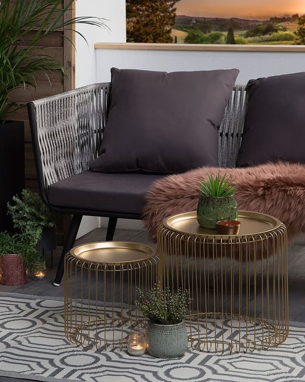 Utomhusmatta Inomhus 90 x 180 cm av Syntetiskt Material med Geometriskt Mönster i Grå Färg Miljövänligt i Modern Stil