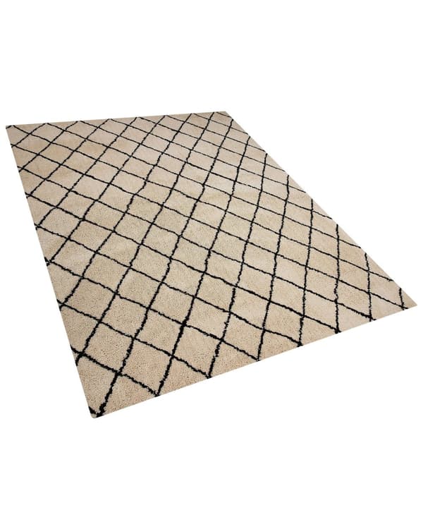 Trasmatta Beige med Svart 160 x 230cm Geometriskt Mönster Modern