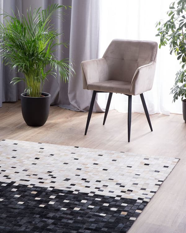 Matta Svart och Beige Koskinn Lappmönster Rektangulär 160 x 230 cm