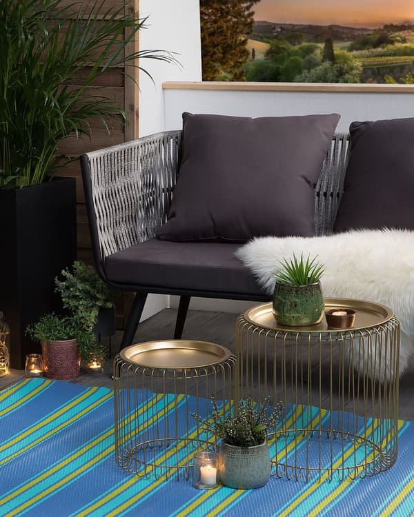 Utomhus Inomhus Matta 120 x 180 cm Syntetiskt Material Randigt med Geometriskt Mönster i Blå Färg Miljövänligt i Modern och Minimalistisk Stil