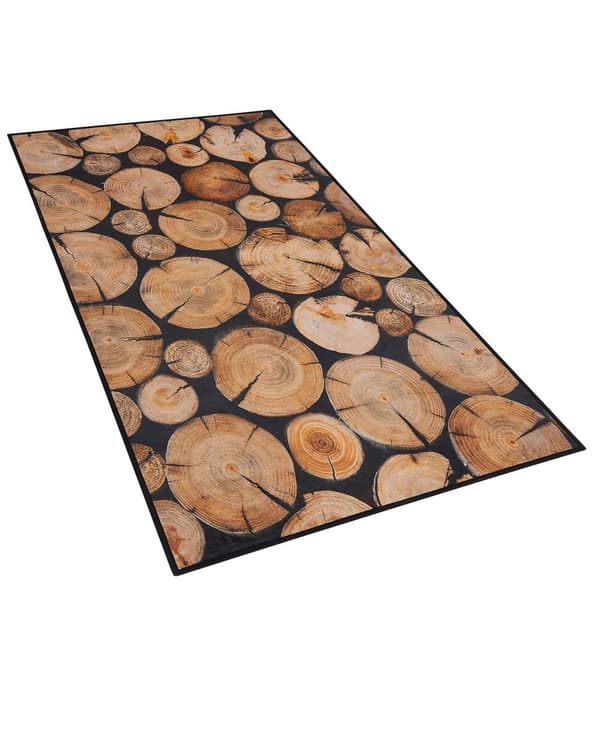 Matta Brun Tyg Modern Mönster Trä Stock 3D Rektangulär 80 x 150 cm