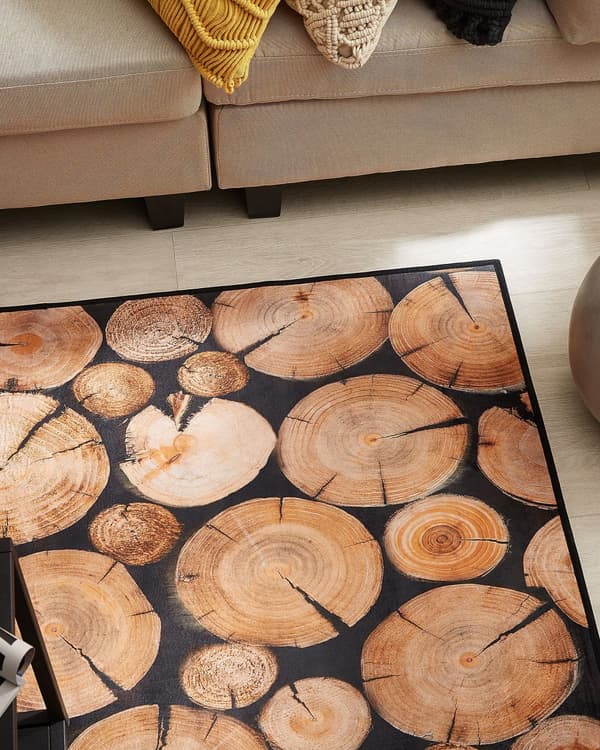 Matta Brun Tyg Modern Mönster Trä Stock 3D Rektangulär 80 x 150 cm
