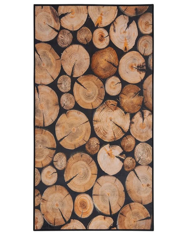 Matta Brun Tyg Modern Mönster Trä Stock 3D Rektangulär 80 x 150 cm