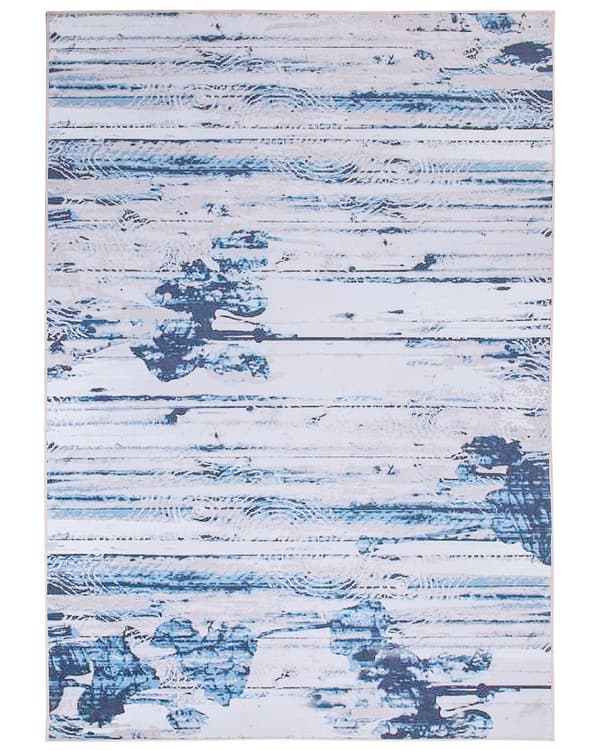 Matta Beige och Blå Polyestertyg Abstrakt Slitet Mönster Gummibelagd Botten 160 x 230 cm