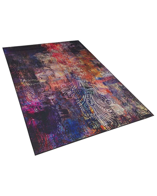 Matta Flerfärgad Polyestertyg Blommig Paisley Abstrakt Mönster Gummibelagd Botton 140 x 200 cm