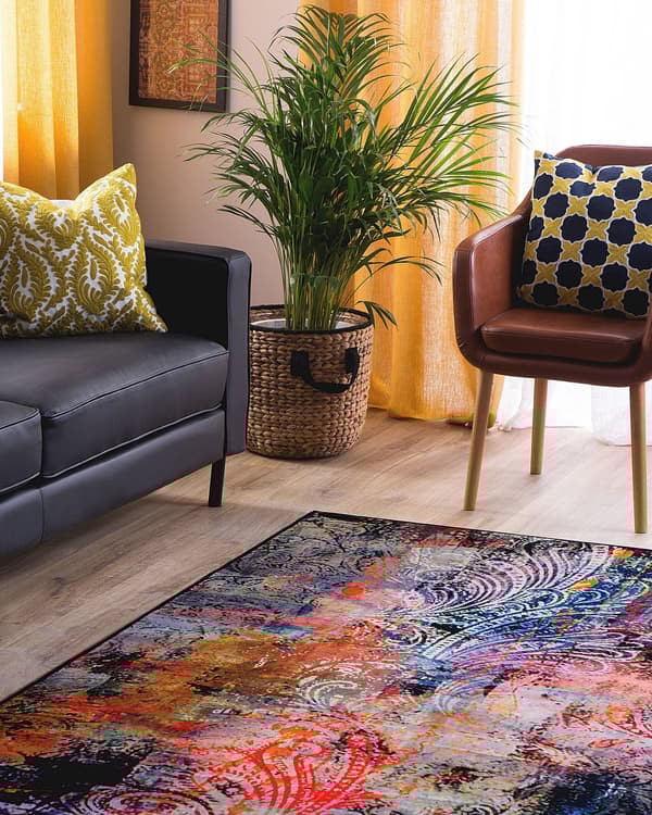 Matta Flerfärgad Polyestertyg Blommig Paisley Abstrakt Mönster Gummibelagd Botton 140 x 200 cm
