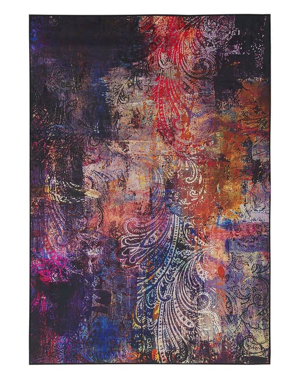 Matta Flerfärgad Polyestertyg Blommig Paisley Abstrakt Mönster Gummibelagd Botton 140 x 200 cm