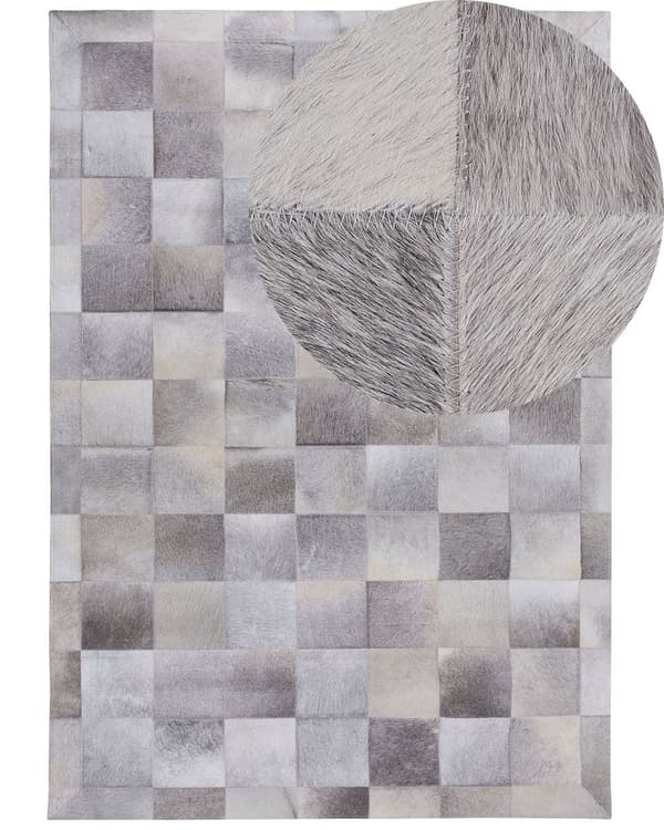 Gulvtæppe Grå Læder og Filt 160 x 230 cm Patchwork Firkantet Koskind Mønster Soveværelse Stue Entré Moderne Abstrakt Indretning Tilbehør