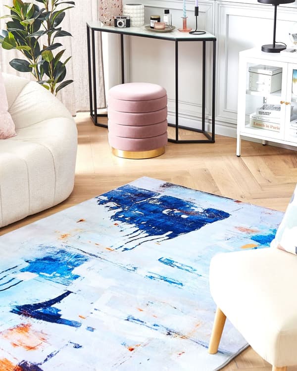 Gulvtæppe Blå Nuance Flerfarvet Polyester 160 x 230 cm Rektangulær med Skrid Sikker Bundlag Abstrakt Mønster Stue Soveværelse Dekoration