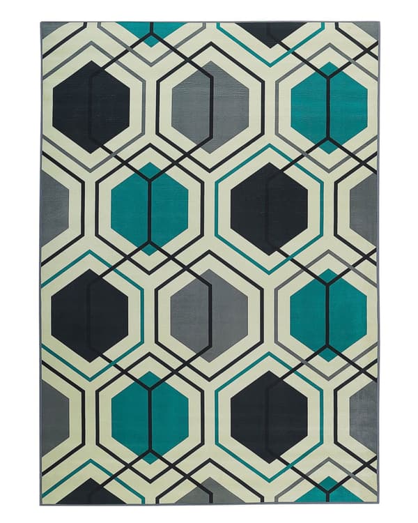 Gulvtæppe Blå Grå Flerfarvet Polyester 140 x 200 cm Rektangulær Mønstret Tæppe Teknologisk Sekskantet Moderne Stue Sofabord Børneværelse