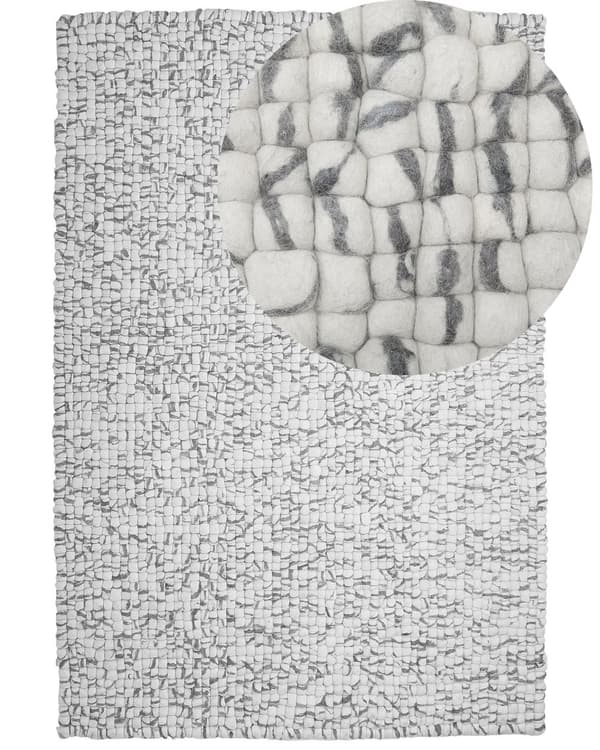 Tæppe Lysegrå uld med filtkugler 160 x 230 cm Håndvævet velegnet til gulvvarme dekor stue og værelsesindretninger