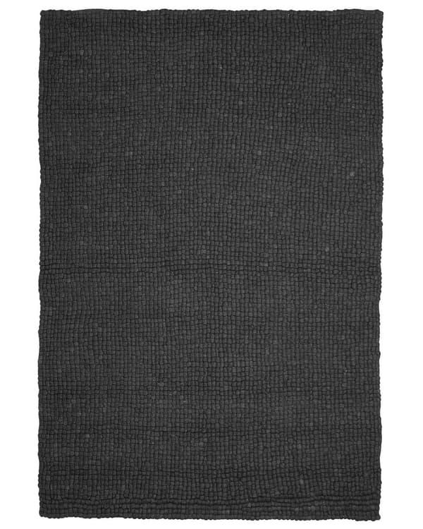 Tæppe mørkegrå uld med filtkugler 160 x 230 cm Håndvævet velegnet til gulvvarme dekor stue og værelsesindretninger
