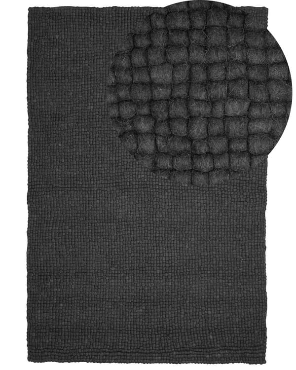 Tæppe mørkegrå uld med filtkugler 160 x 230 cm Håndvævet velegnet til gulvvarme dekor stue og værelsesindretninger