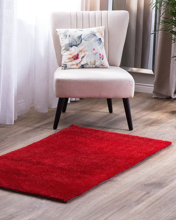 Gulvtæppe Rød Polyester og Bomuld 80 x 150 cm Moderne Shaggy Korthåret Fluffy Tæppe til Under Sofa og Spisebord Tilbehør Soveværelse stil