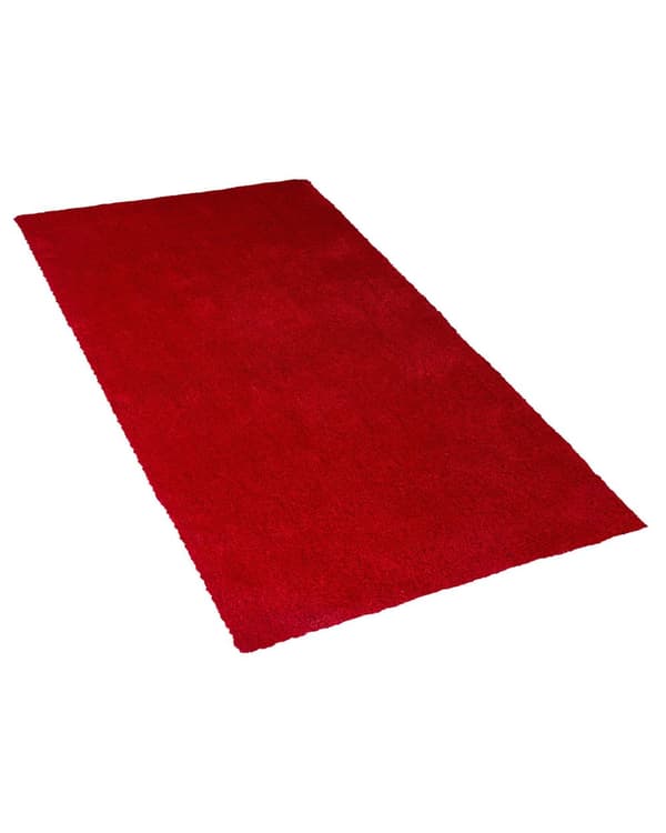 Gulvtæppe Rød Polyester og Bomuld 80 x 150 cm Moderne Shaggy Korthåret Fluffy Tæppe til Under Sofa og Spisebord Tilbehør Soveværelse stil