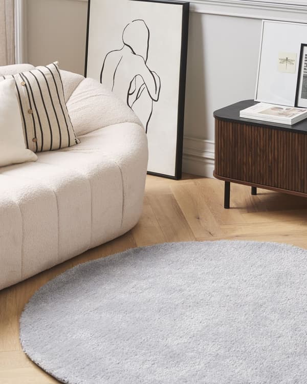 Gulvtæppe Lysegrå Polyester og Bomuld ø 140 cm Moderne Rund Korthåret Fluffy Tæppe til Under Sofa og Spisebord Blød Tilbehør Soveværelse stil