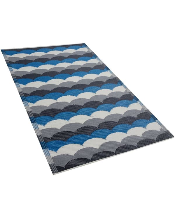 Udendørs Tæppe Blå Syntetisk 90 x 180 cm Geometrisk Mønster Moderne Minimalistisk Stil