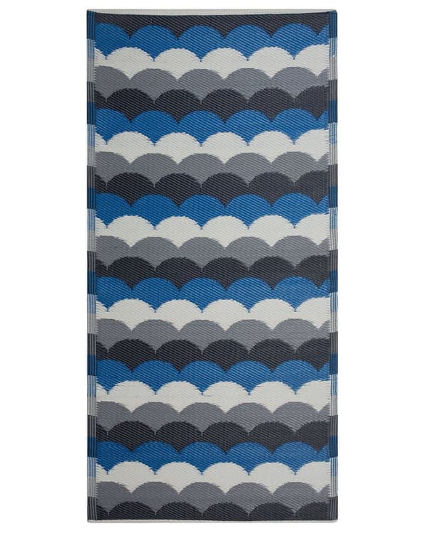 Udendørs Tæppe Blå Syntetisk 90 x 180 cm Geometrisk Mønster Moderne Minimalistisk Stil