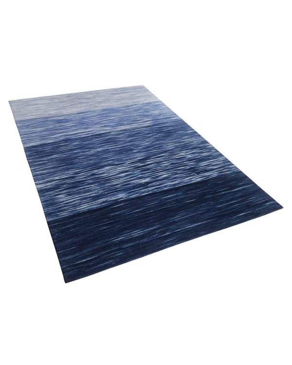 Gulvtæppe Blå Uld Multifarvet 140 x 200 cm Rektangulær Løs Fladvævet Tuftet Stribet Uldtæppe til Stue under Sofa Spisebord Design Dekoration