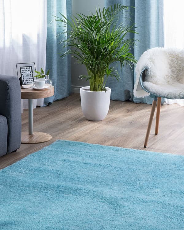 Gulvtæppe Lyseblå Polyester og Bomuld 140 x 200 cm Moderne Shaggy Korthåret Fluffy Tæppe til Under Sofa og Spisebord Tilbehør Soveværelse stil