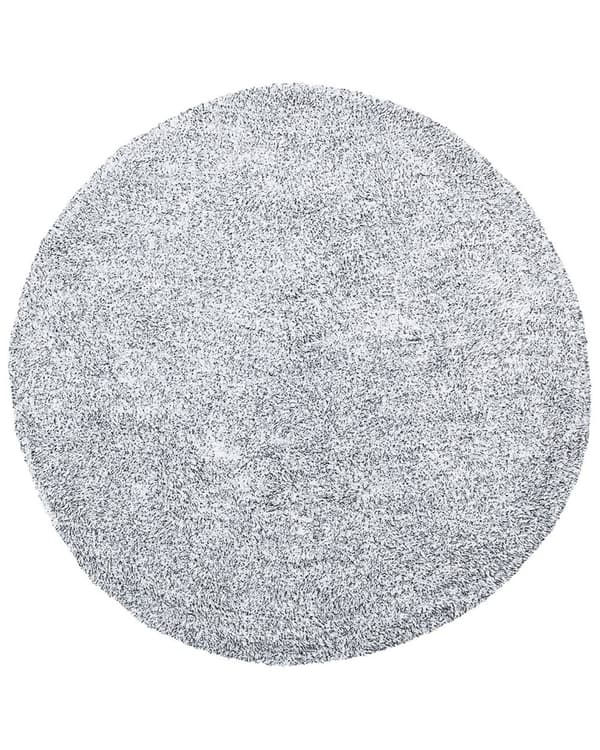 Gulvtæppe Sort Hvid Polyester og Bomuld ø140 cm Moderne Rund Korthåret Fluffy Tæppe til Under Sofa og Spisebord Blød Tilbehør Soveværelse stil