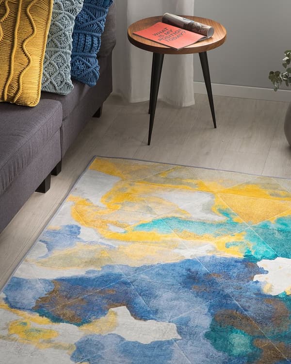 Gulvtæppe Flerfarvet Polyester 160x230 cm Abstrakt Spildt Akvarel Maling Mønster Stue Soveværelse Børneværelse Indretning Skridsikker Bundlag