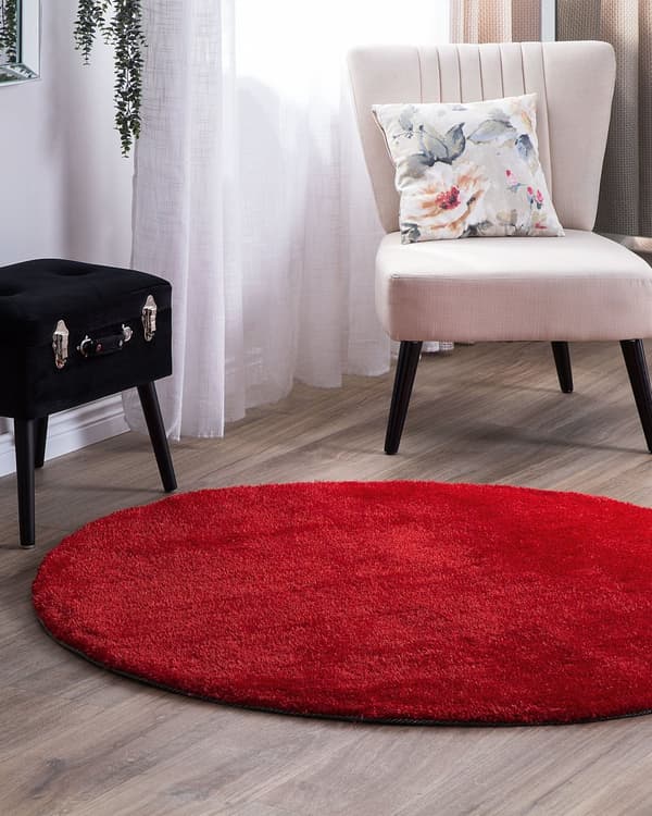 Gulvtæppe Rød Polyester og Bomuld ø 140 cm Moderne Rund Korthåret Fluffy Tæppe til Under Sofa og Spisebord Blød Tilbehør Soveværelse stil