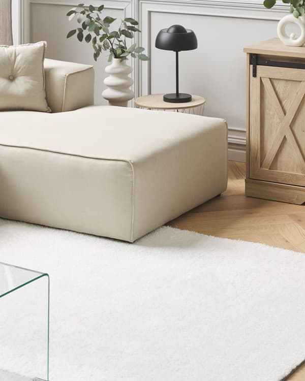 Gulvtæppe Hvid Polyester og Bomuld 200x200 cm Moderne Kvadratisk Korthåret Fluffy Tæppe til Under Sofa og Spisebord Tilbehør Soveværelse stil