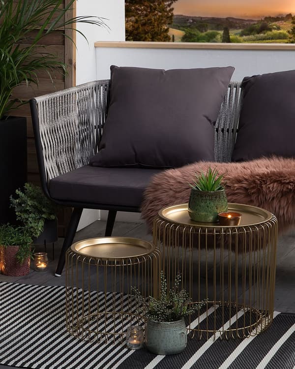 Sort Tæppe 90 x 180 cm til hjemmet og udendørs Stribet Terrasse