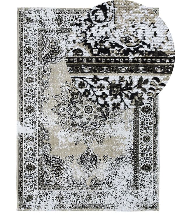 Tæppe Beige Grå Bomuld 140 x 200 cm Orientalsk Mønster Traditionel Vintage Stue Soveværelse