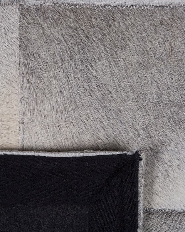 Gulvtæppe Grå Læder og Filt 140 x 200 cm Patchwork Firkantet Koskind Mønster Soveværelse Stue Entré Moderne Abstrakt Indretning Tilbehør