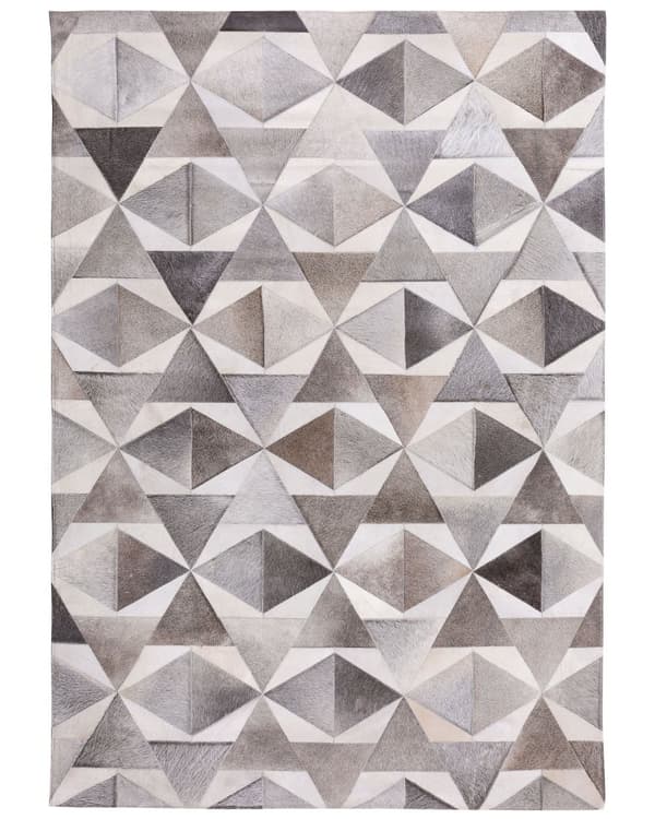 Gulvtæppe Grå Læder og Filt 160 x 230 cm Blødt Patchwork Rombe Koskind Mønster Soveværelse Stue Entré Moderne Spisebord Indretning Tilbehør
