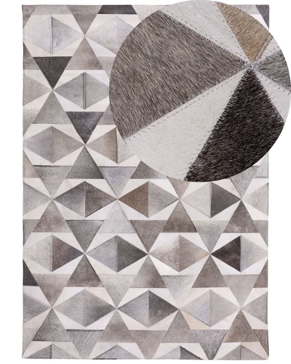 Gulvtæppe Grå Læder og Filt 160 x 230 cm Blødt Patchwork Rombe Koskind Mønster Soveværelse Stue Entré Moderne Spisebord Indretning Tilbehør