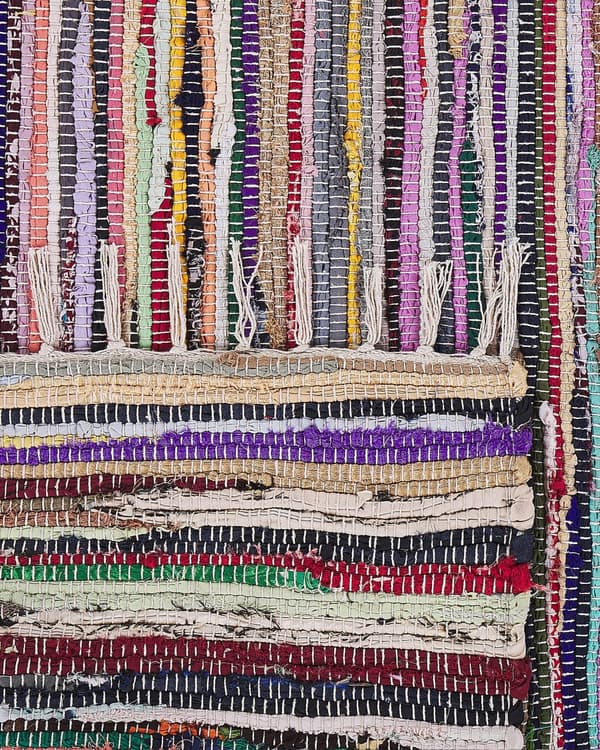 Gulvtæppe Flerfarvet Bomuld og Polyester 160 x 230 cm Håndvævet Hippie Kludetæppe med Dekorative Frynser Boho stil til Stuen Soveværelse Dekor